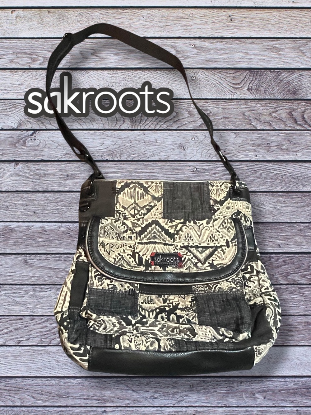 Sakroots Artist Circle "Be Brave" Tribal Patchwork Messenger Bag